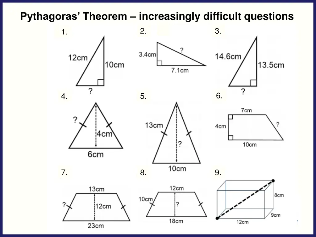 pythagoras theorem increasingly difficult