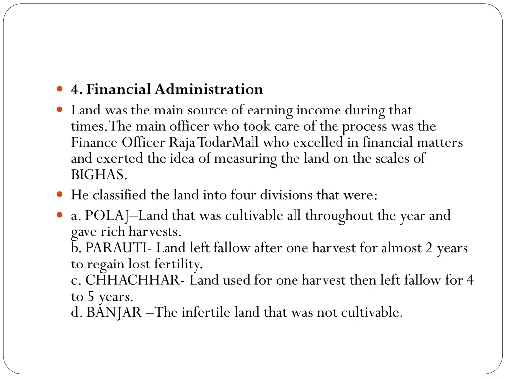 4 financial administration land was the main