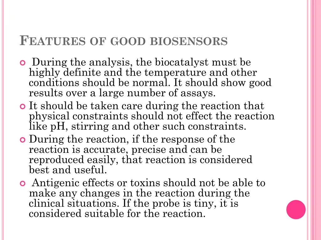 f eatures of good biosensors