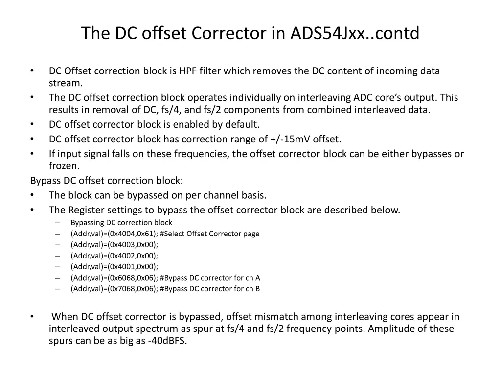 the dc offset corrector in ads54jxx contd 1