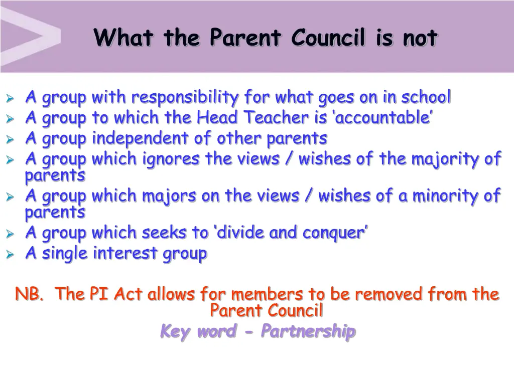 what the parent council is not