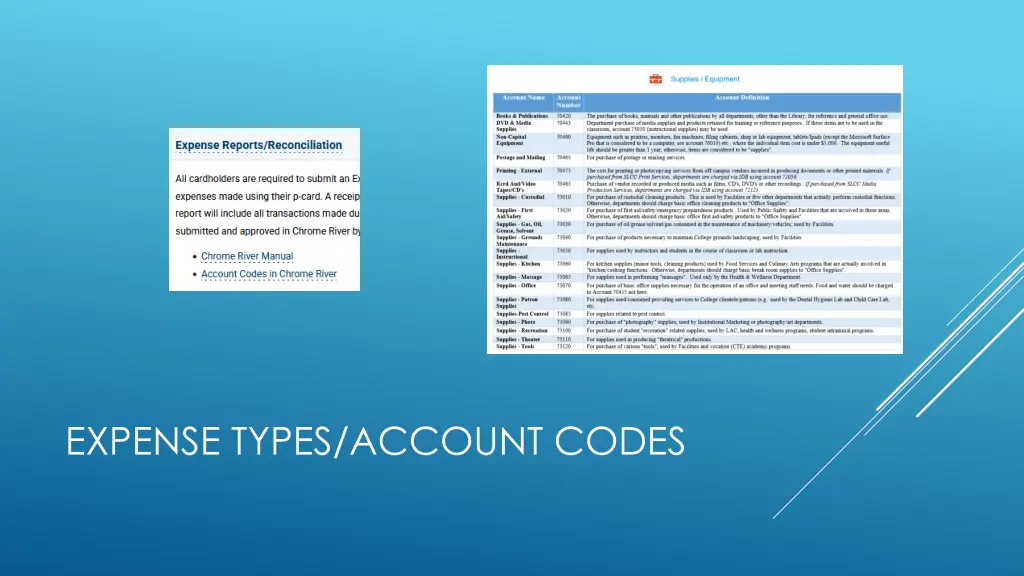 expense types account codes