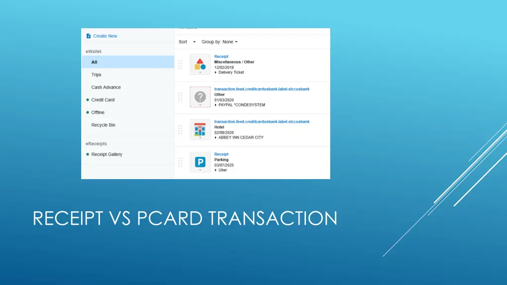 receipt vs pcard transaction