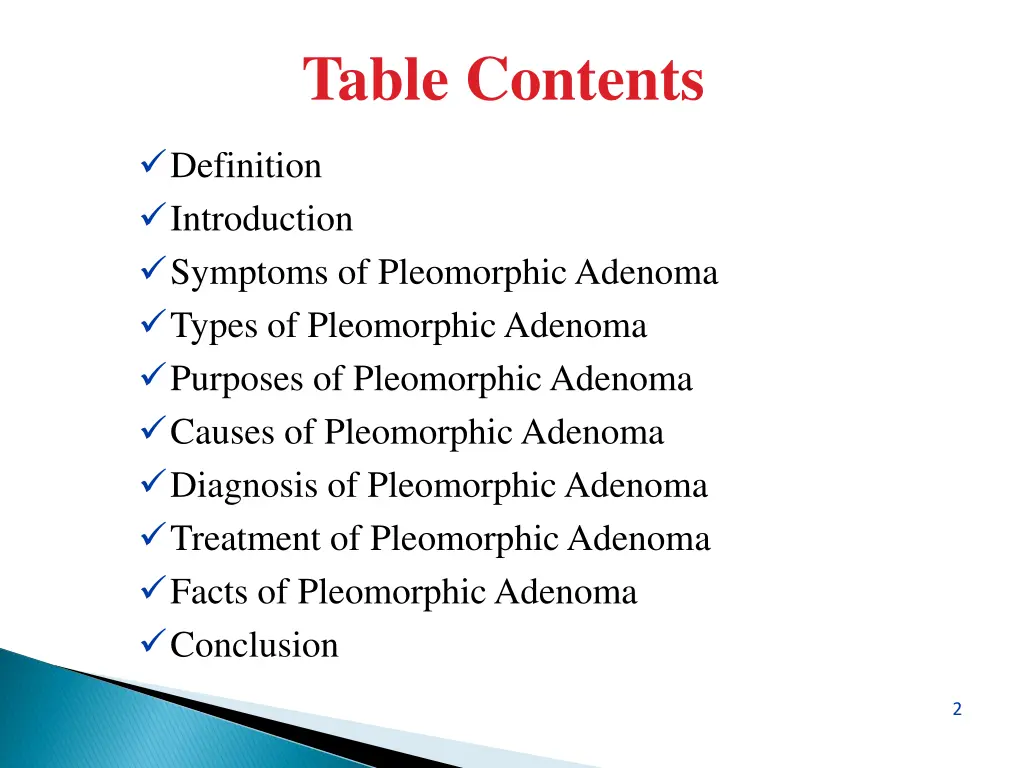 table contents