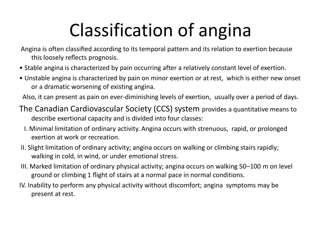 classification of angina