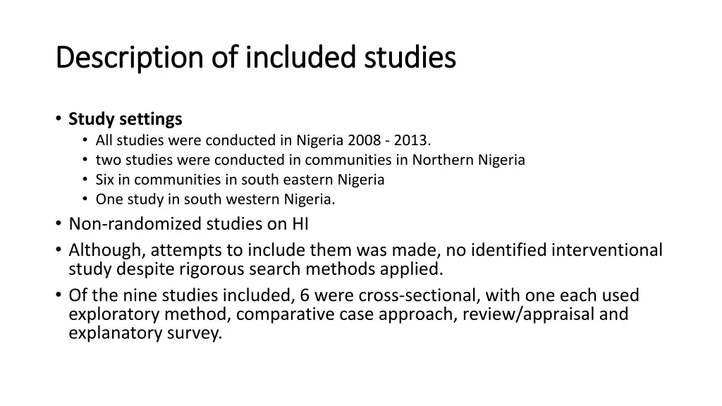 description of included studies description
