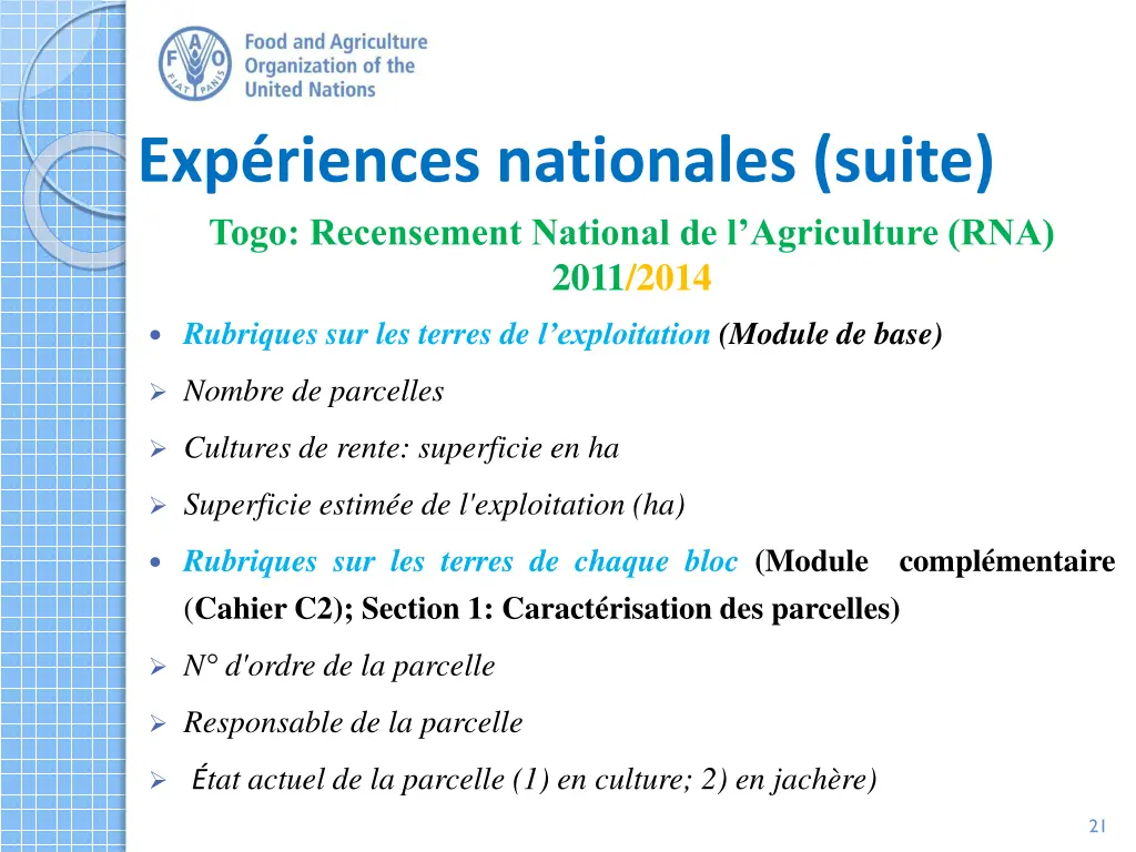 exp riences nationales suite togo recensement