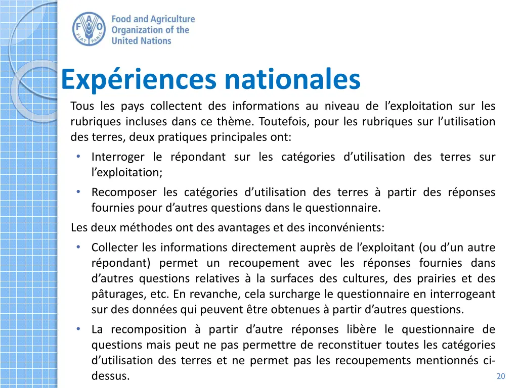 exp riences nationales tous les pays collectent