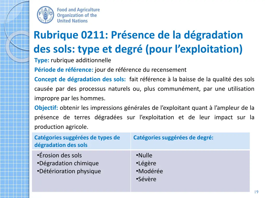 rubrique 0211 pr sence de la d gradation des sols