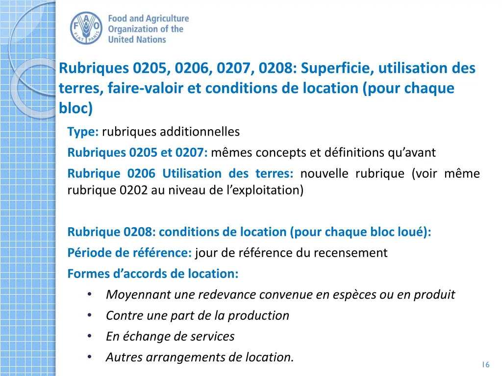 rubriques 0205 0206 0207 0208 superficie