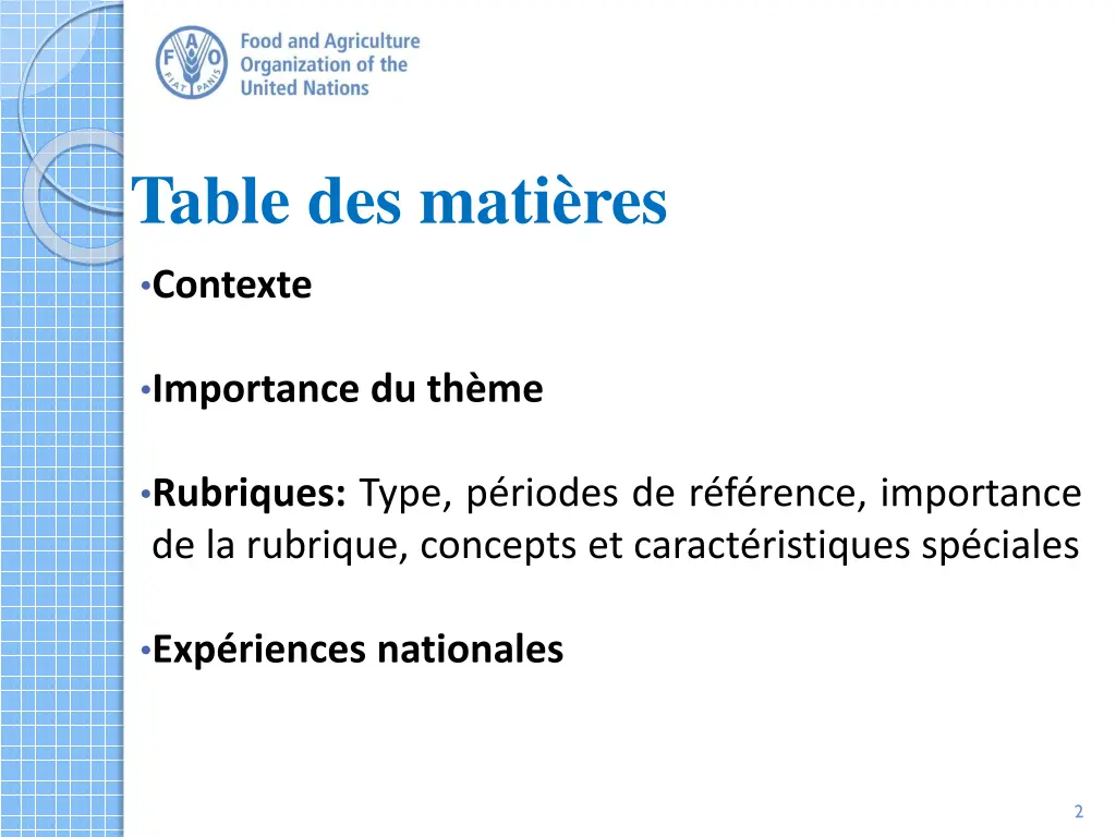 table des mati res