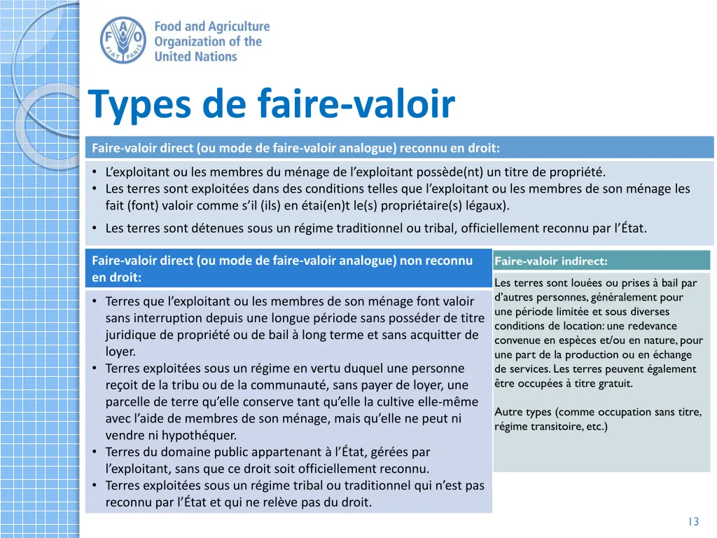 types de faire valoir
