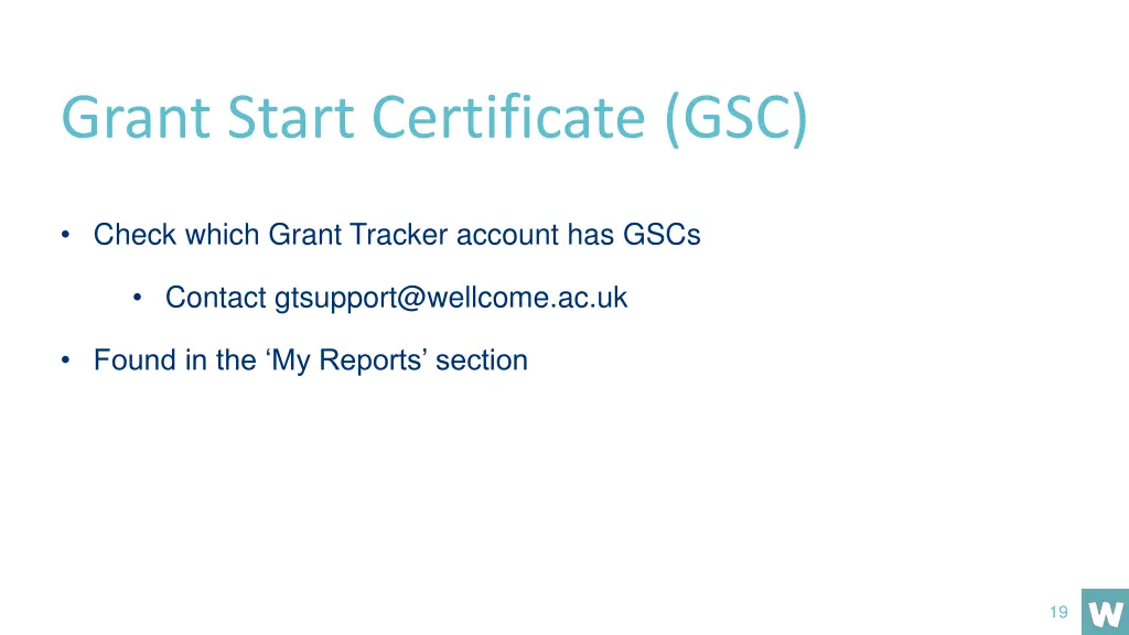 grant start certificate gsc