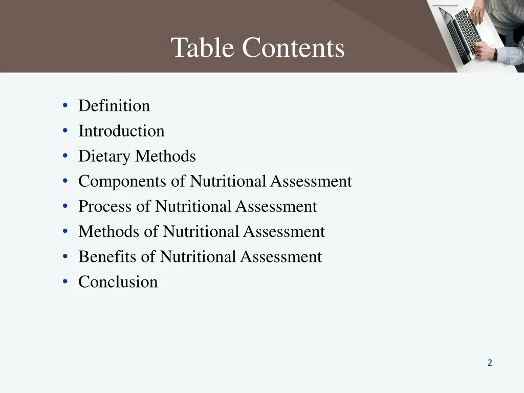 table contents