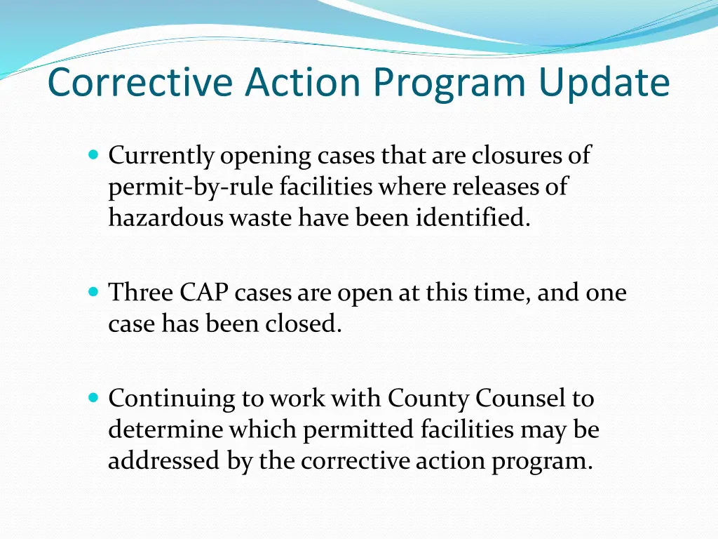 corrective action program update