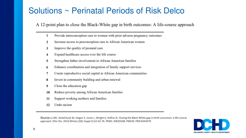 solutions perinatal periods of risk delco 1