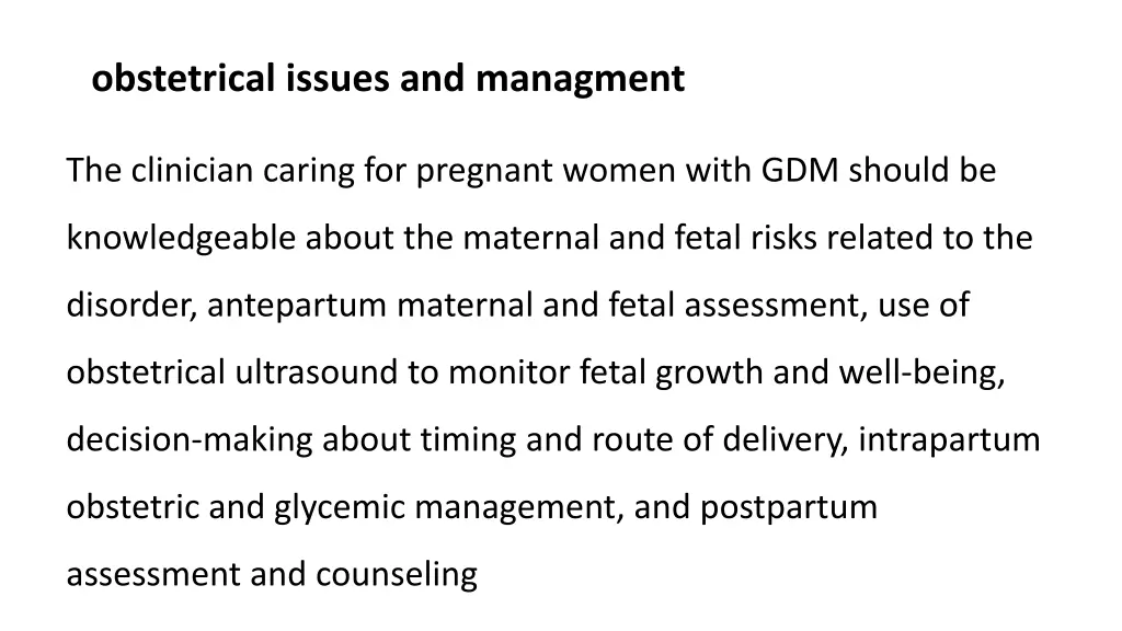 obstetrical issues and managment
