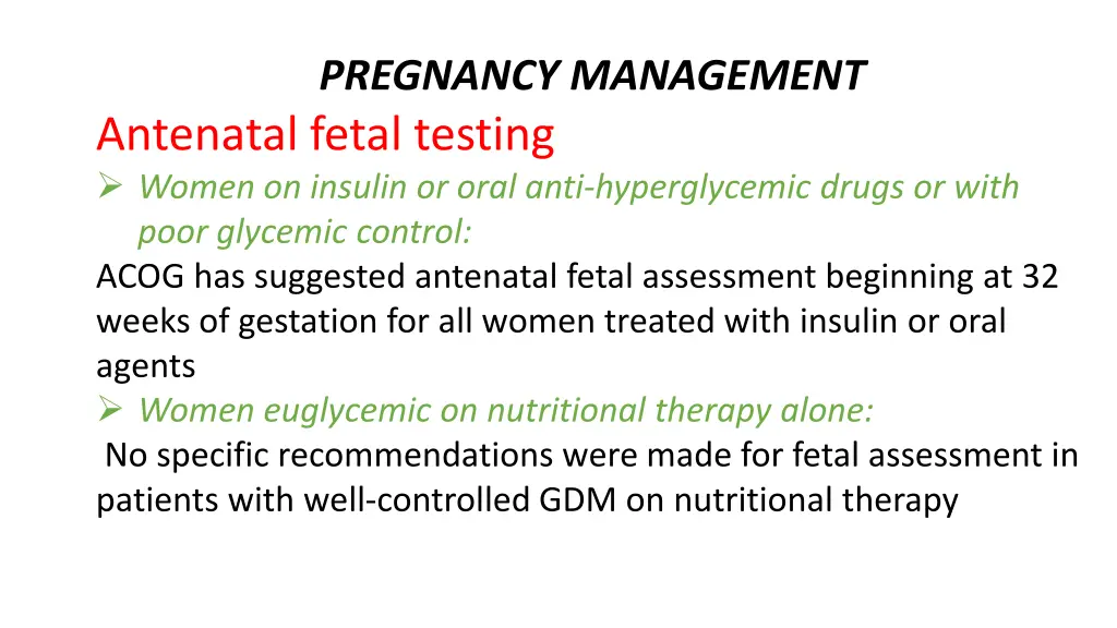 pregnancy management antenatal fetal testing