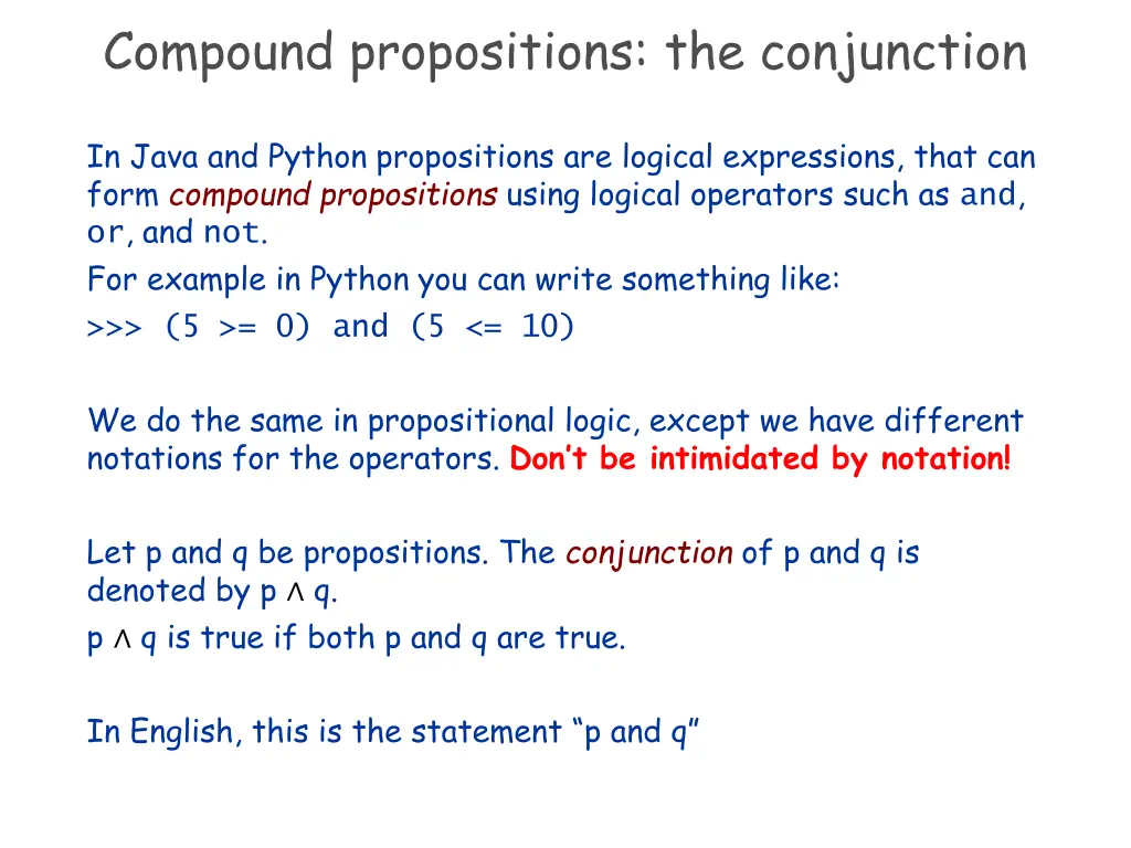compound propositions the conjunction