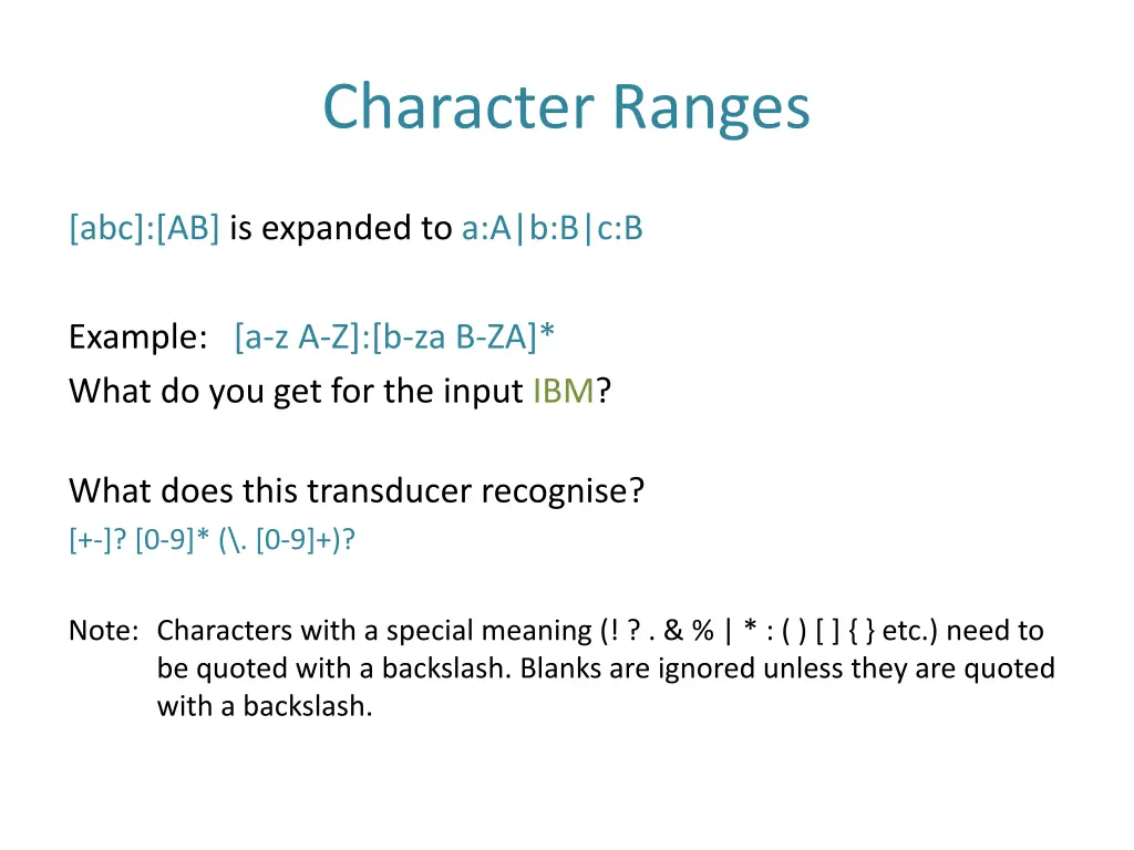 character ranges