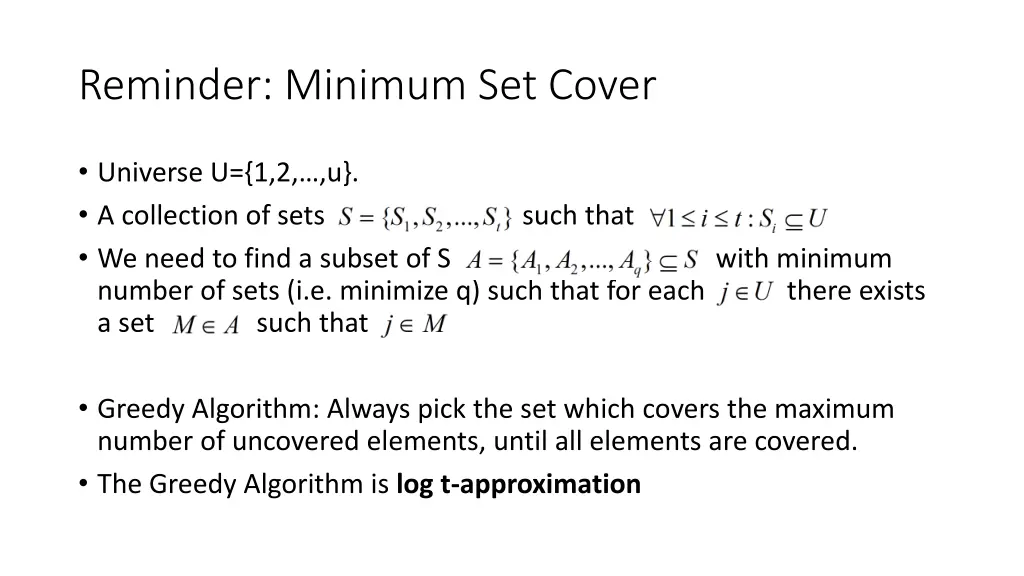 reminder minimum set cover