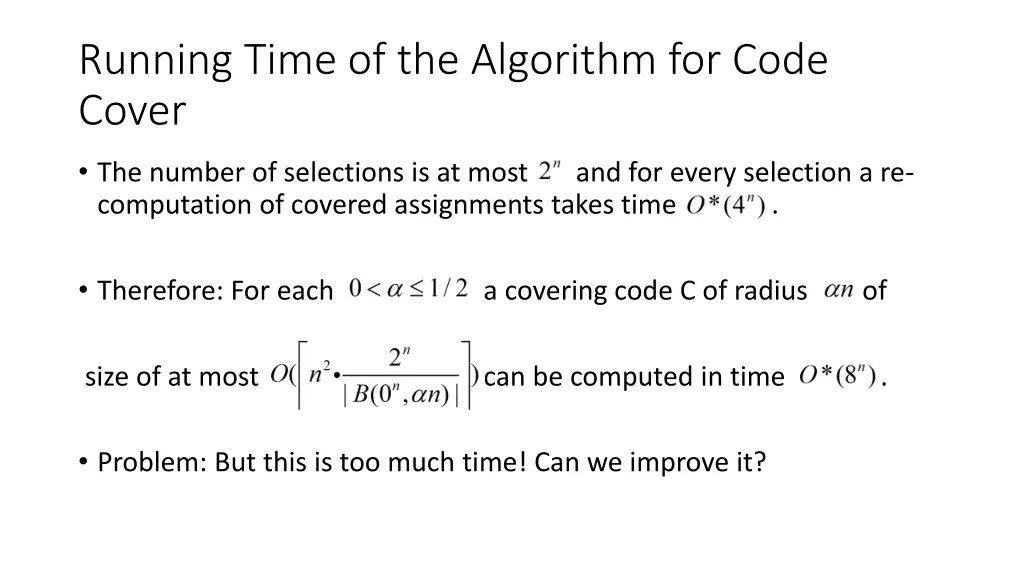 running time of the algorithm for code cover
