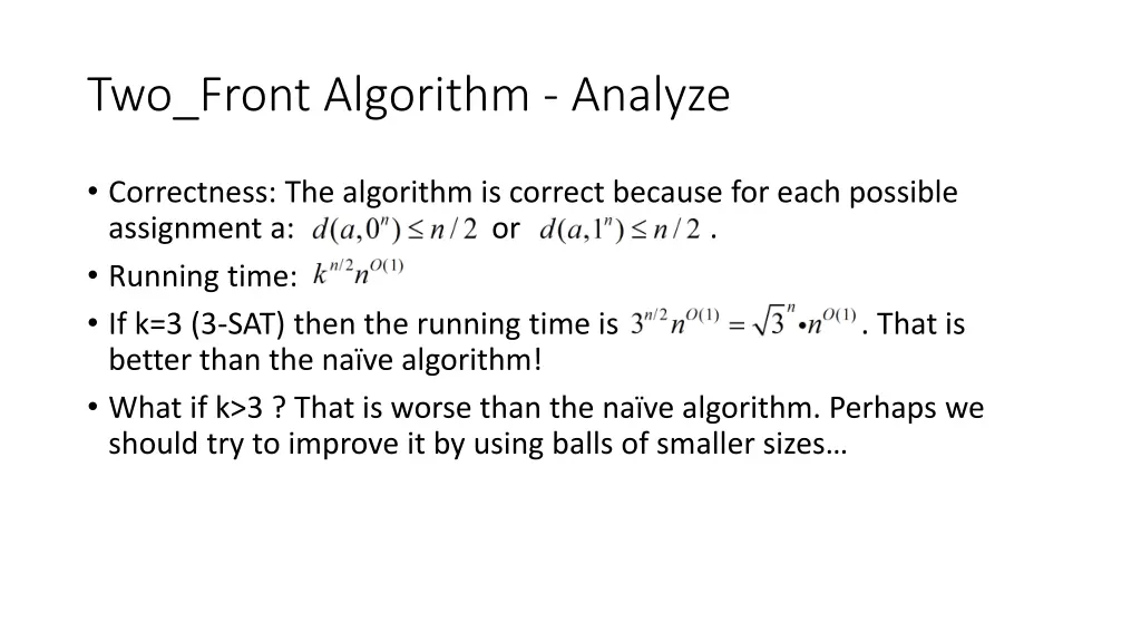 two front algorithm analyze