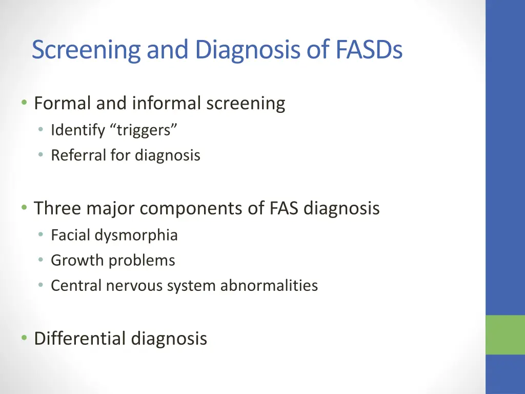 screening and diagnosis of fasds