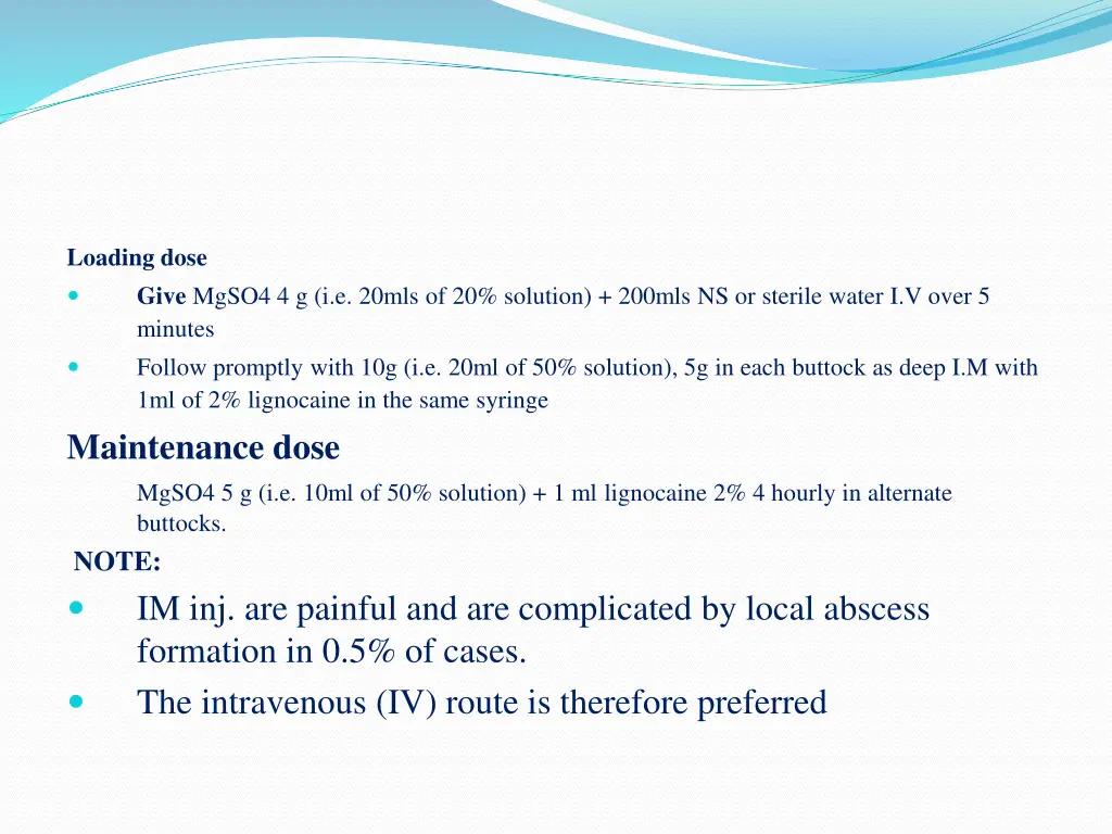 loading dose give mgso4 4 g i e 20mls