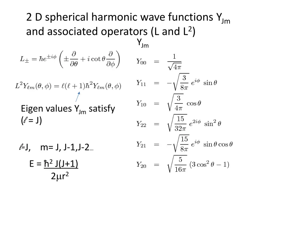 2 d spherical harmonic wave functions