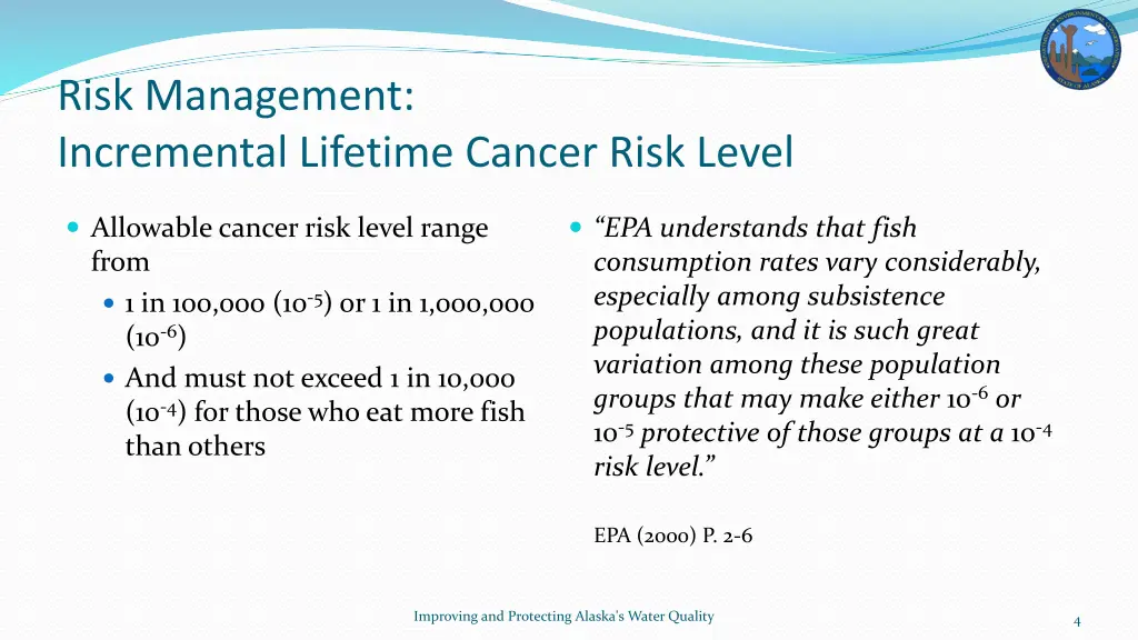risk management incremental lifetime cancer risk