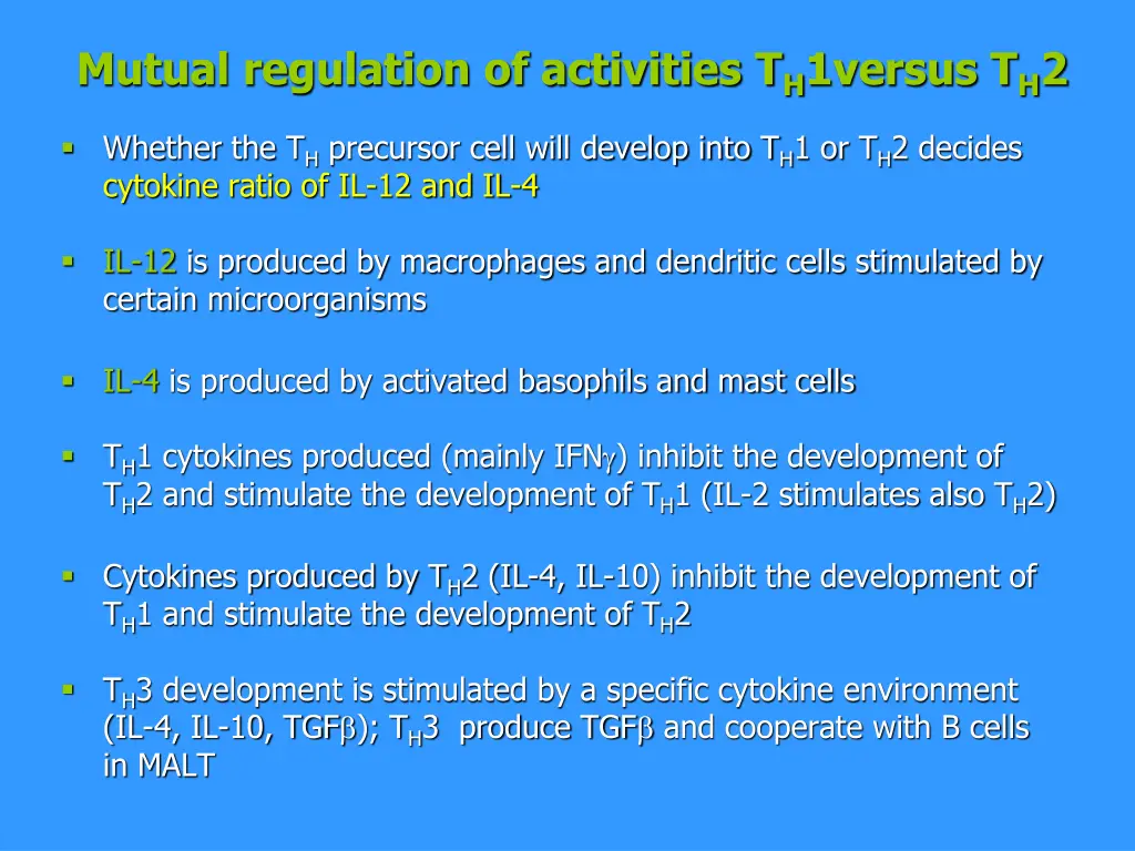 mutual regulation of activities t h 1versus t h 2