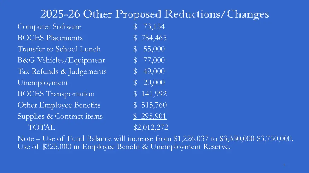 2025 26 other proposed reductions changes