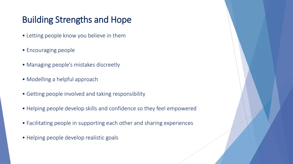 building strengths and hope building strengths