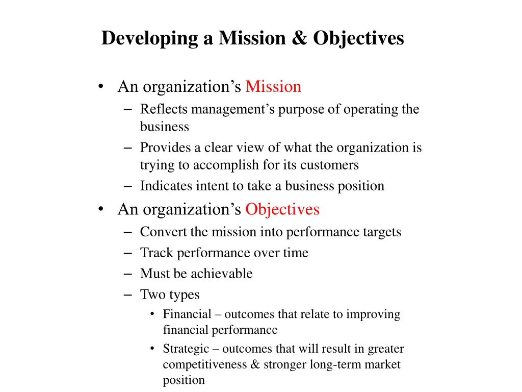 developing a mission objectives