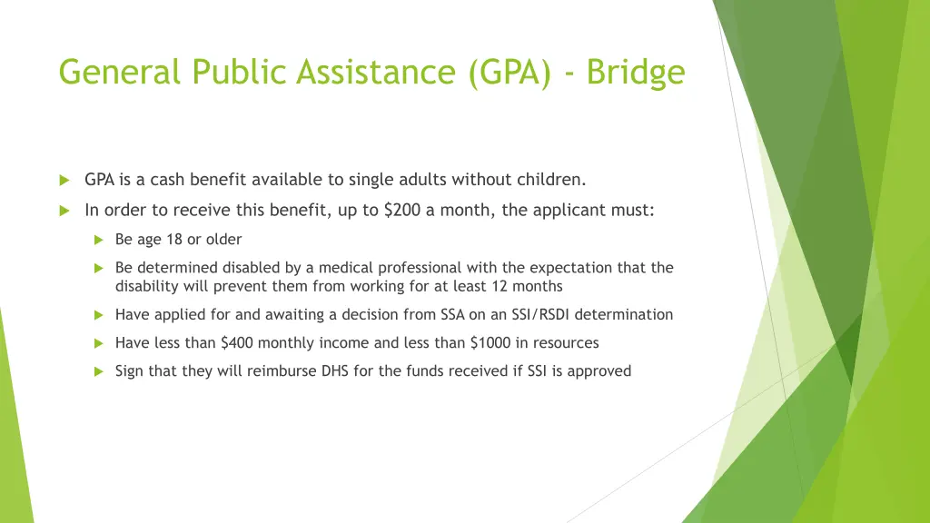 general public assistance gpa bridge