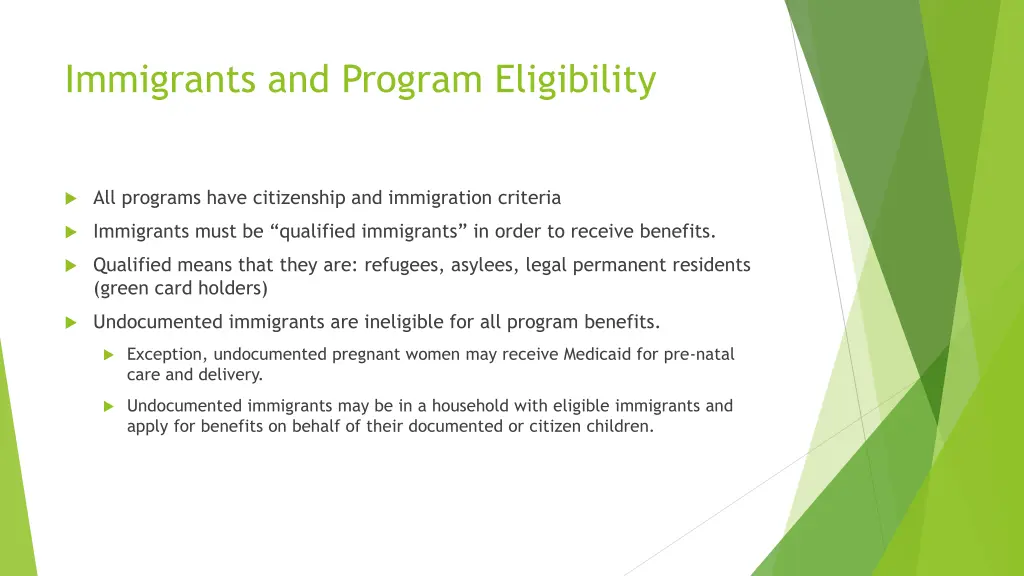 immigrants and program eligibility