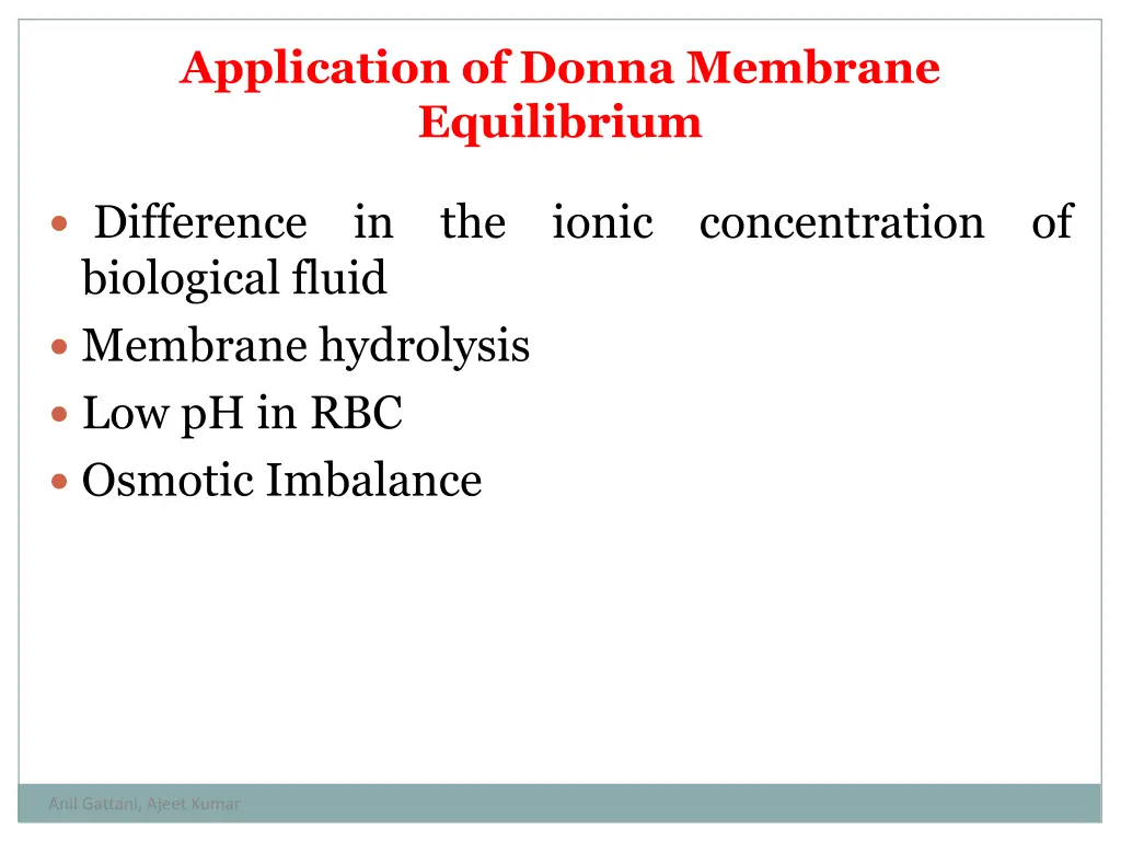 application of donna membrane equilibrium