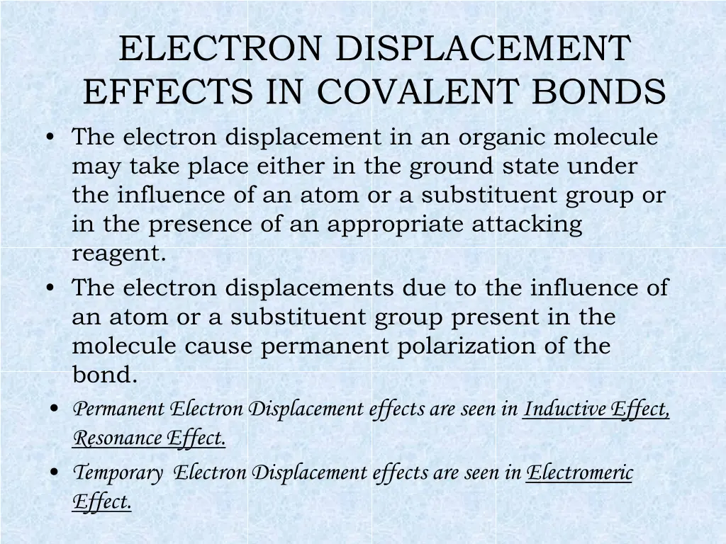 electron displacement effects in covalent bonds 1