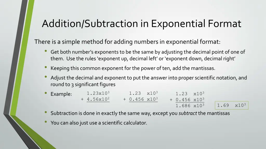 addition subtraction in exponential format