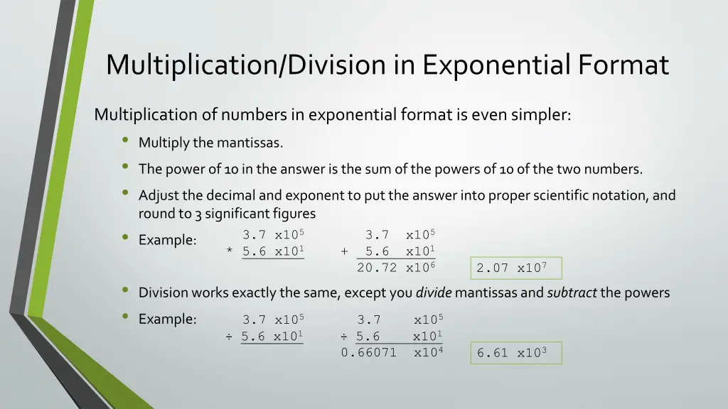 multiplication division in exponential format