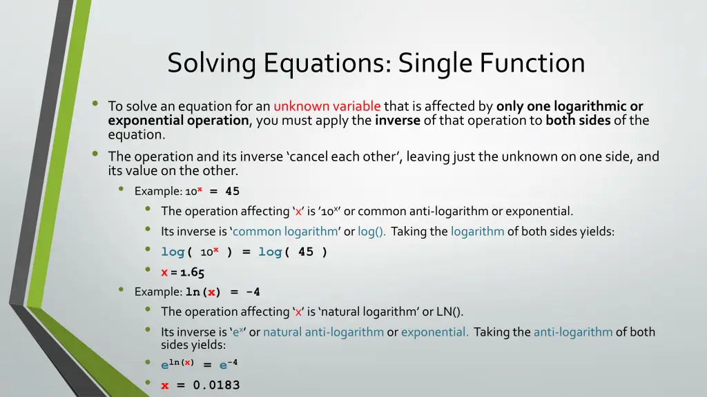 solving equations single function