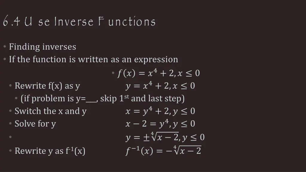 6 4 u se inverse f unctions
