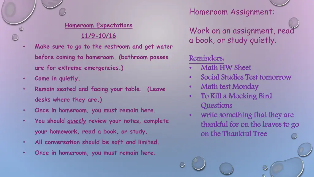 homeroom assignment