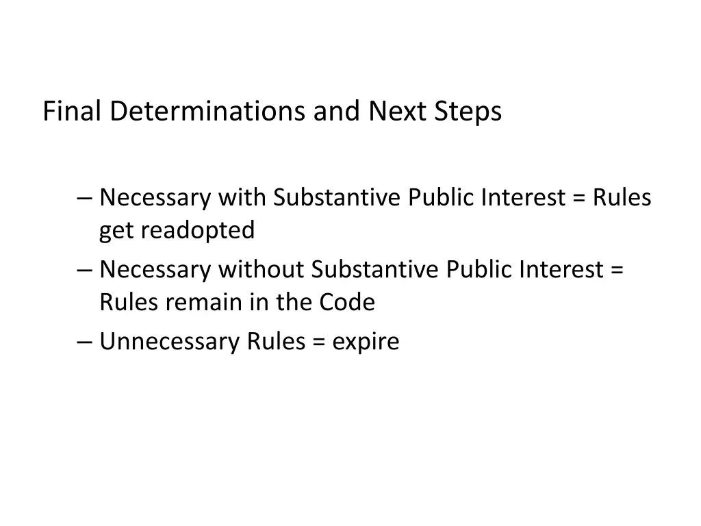 final determinations and next steps