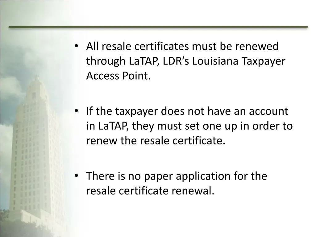 all resale certificates must be renewed through