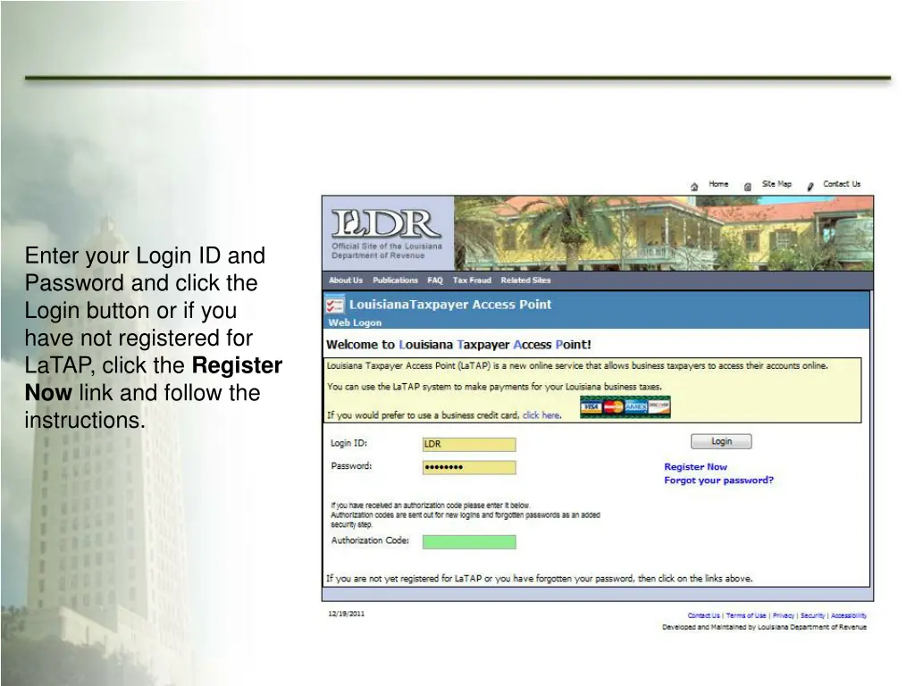 enter your login id and password and click