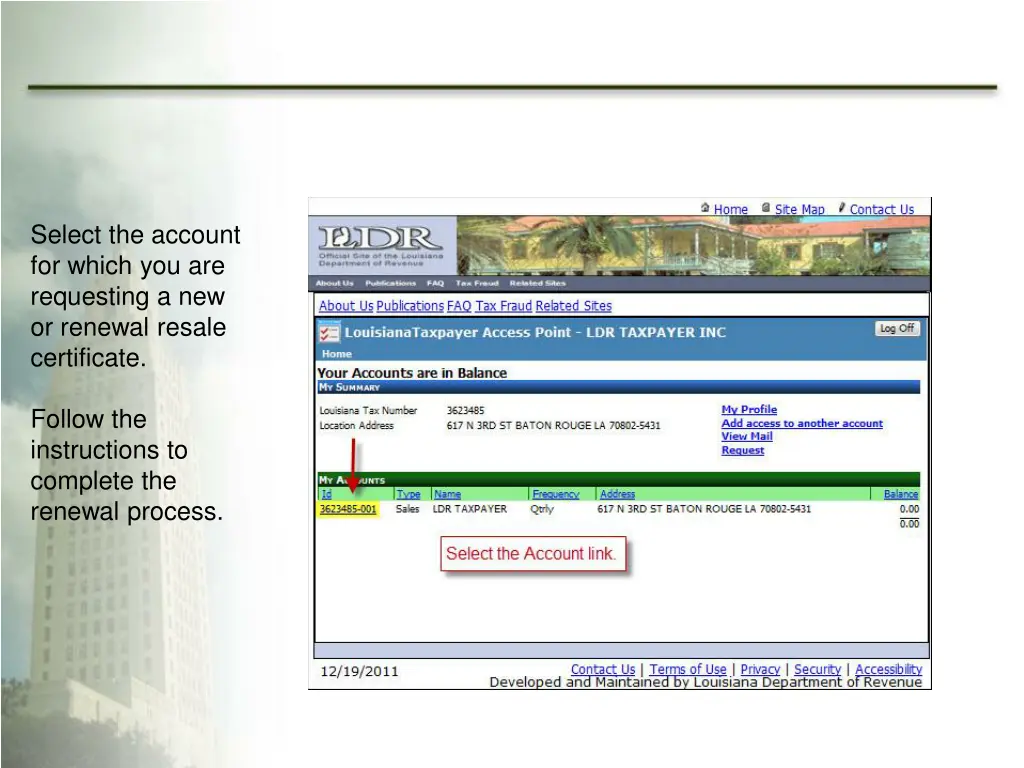 select the account for which you are requesting