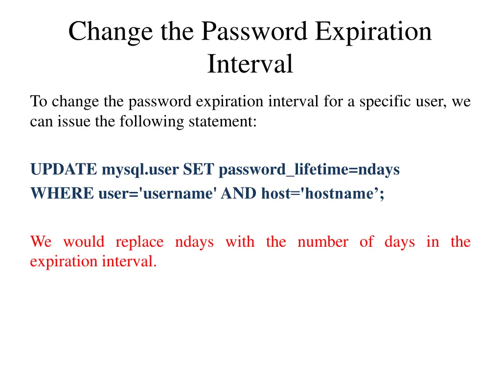change the password expiration interval