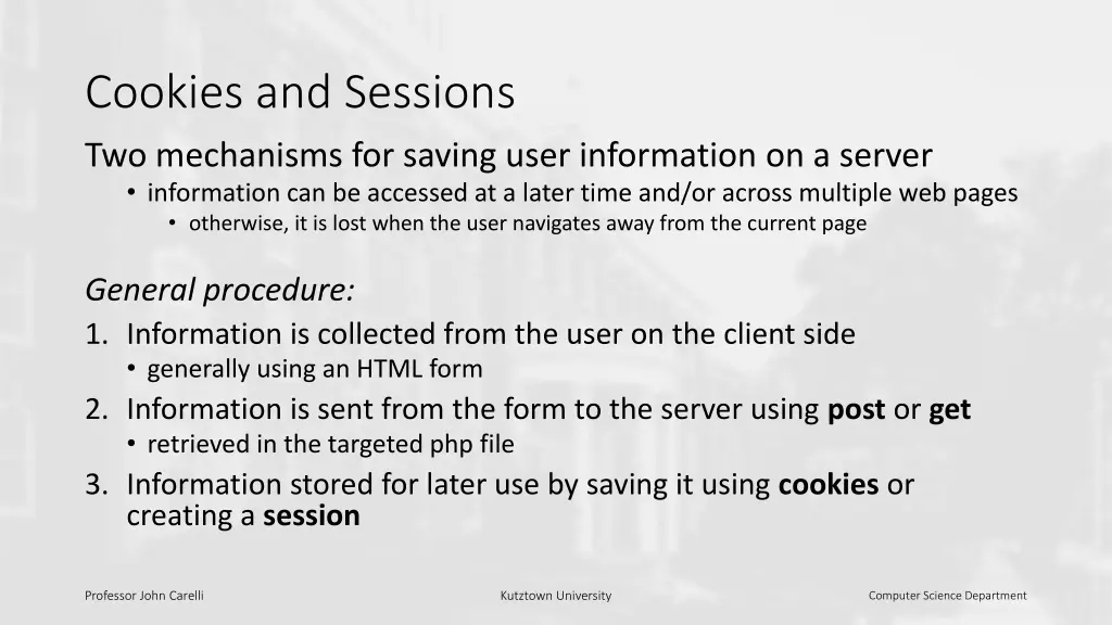 cookies and sessions two mechanisms for saving